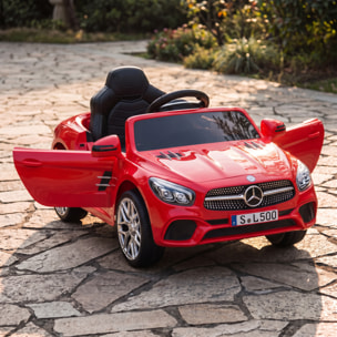 AIYAPLAY Coche Eléctrico para Niños Mercedes-Benz SL500 Coche de Batería Litio 12V con Mando a Distancia 2,4 G 2 Motores Suspensión Arranque Suave Luces Música Claxon Bluetooth 3-5 Años 3-5 km/h Rojo