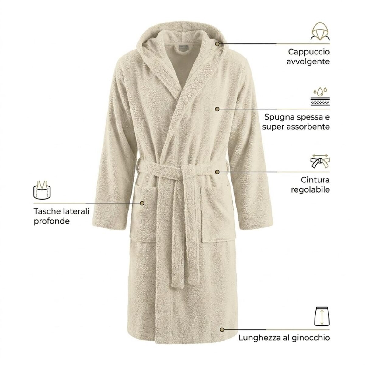 INTRECCI HOME Accappatoio Uomo e Donna, in Puro Cotone Jacquard 500 g, , Morbidezza Extra, Avvolgente, con Cappuccio e Tasche, Elegante e Confortevole,