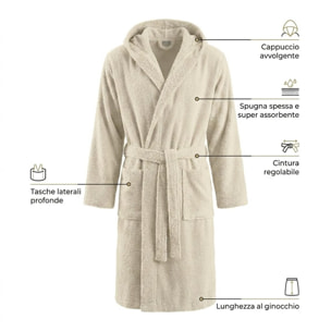 INTRECCI HOME Accappatoio Uomo e Donna, in Puro Cotone Jacquard 500 g, , Morbidezza Extra, Avvolgente, con Cappuccio e Tasche, Elegante e Confortevole,