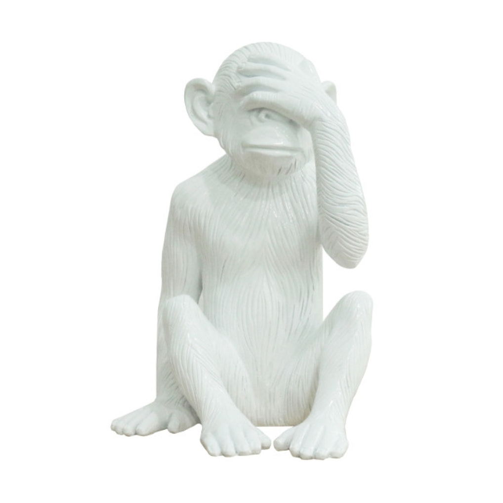 Statue singe en résine blanc laqué H39cm - MIZARU