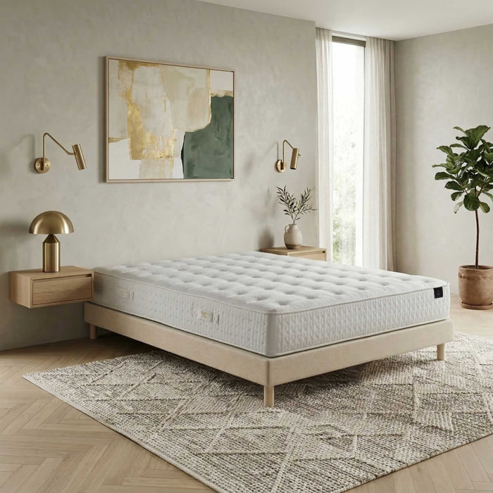 Ensemble matelas ressorts ensachés COMÈTE, H27 cm, sommier beige