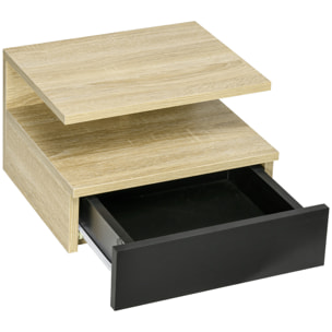 Lot de 2 tables de chevet murales - lot de 2 tables de nuit - tiroir coulissant, niche et plateau - aspect chêne clair noir
