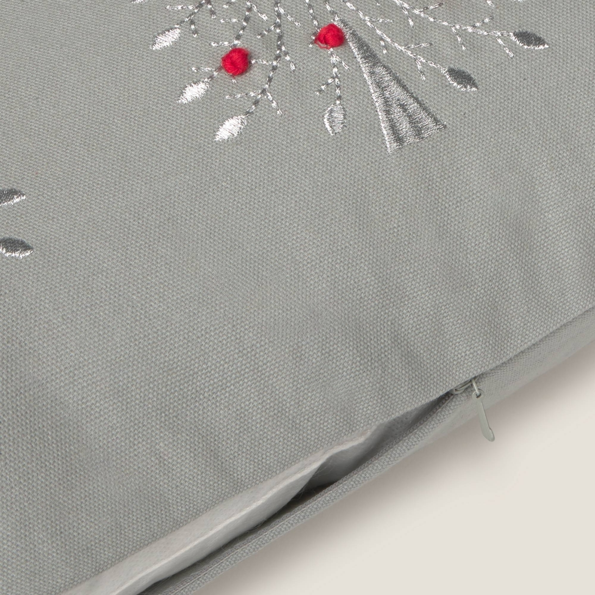 Funda de cojín de algodón con bordado navideño Tres color gris Algodón