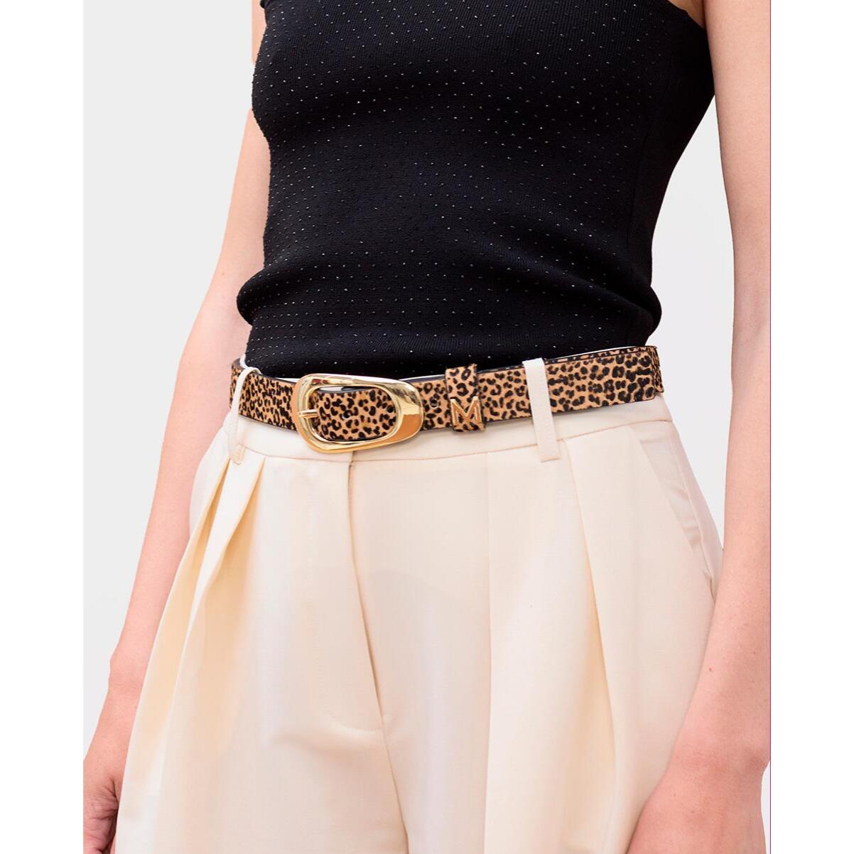 Cintura sottile in pelle con stampa animalier