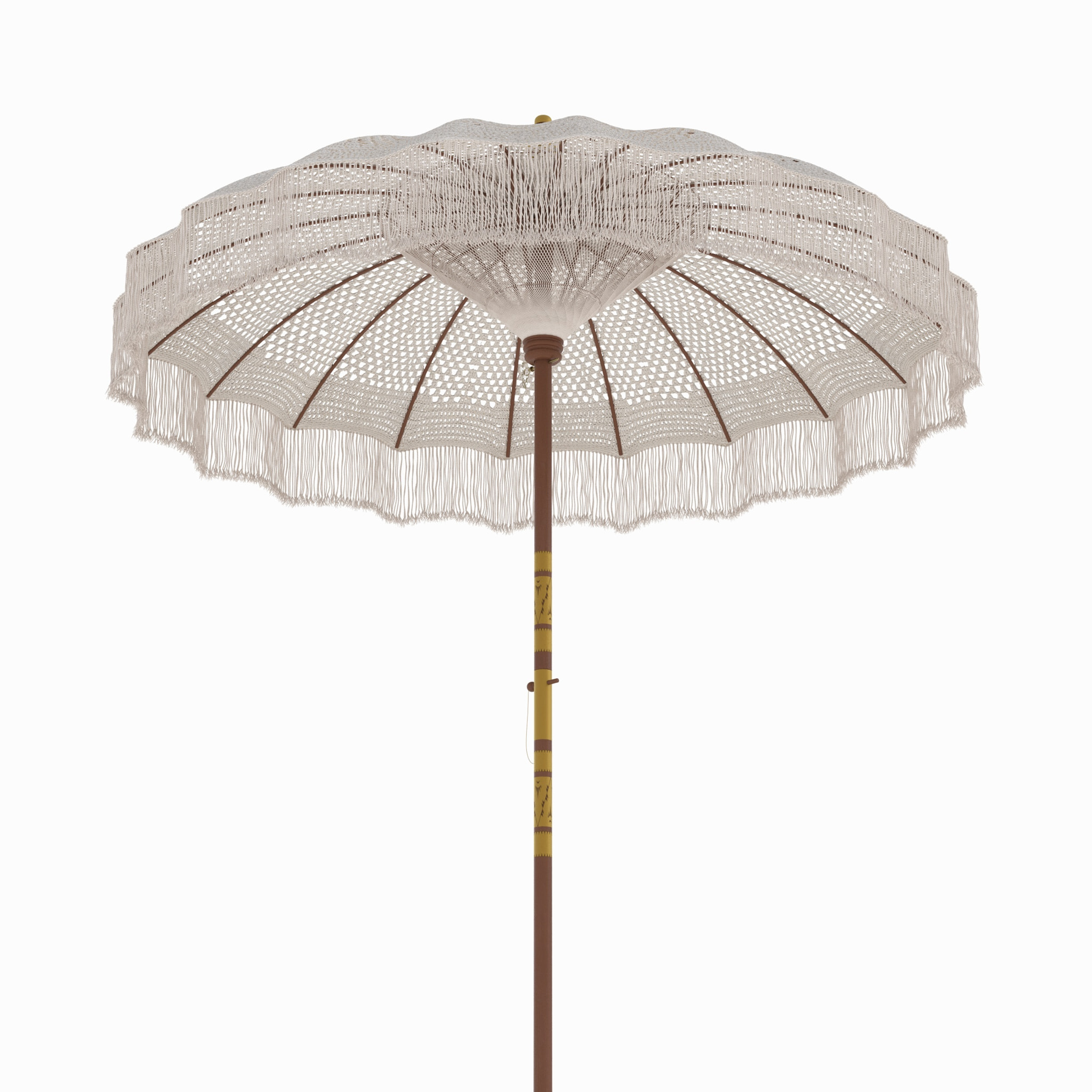 Ensemble parasol en macramé et pied de parasol en bois de suar - Fakélé