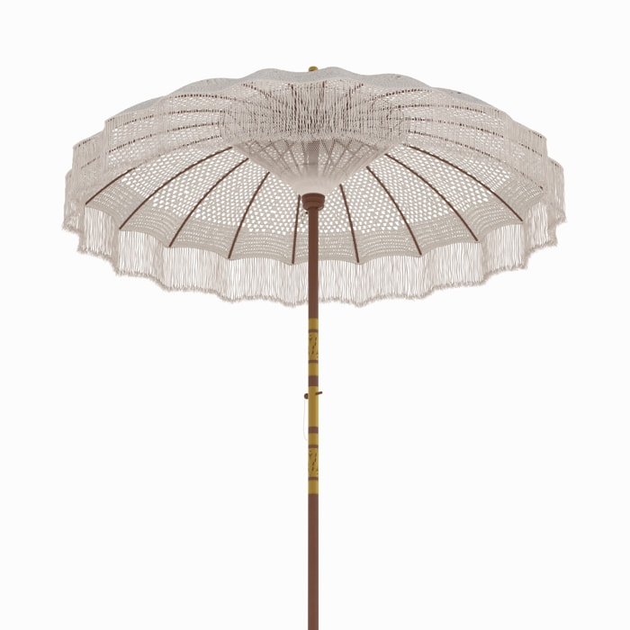 Ensemble parasol en macramé et pied de parasol en bois de suar - Fakélé