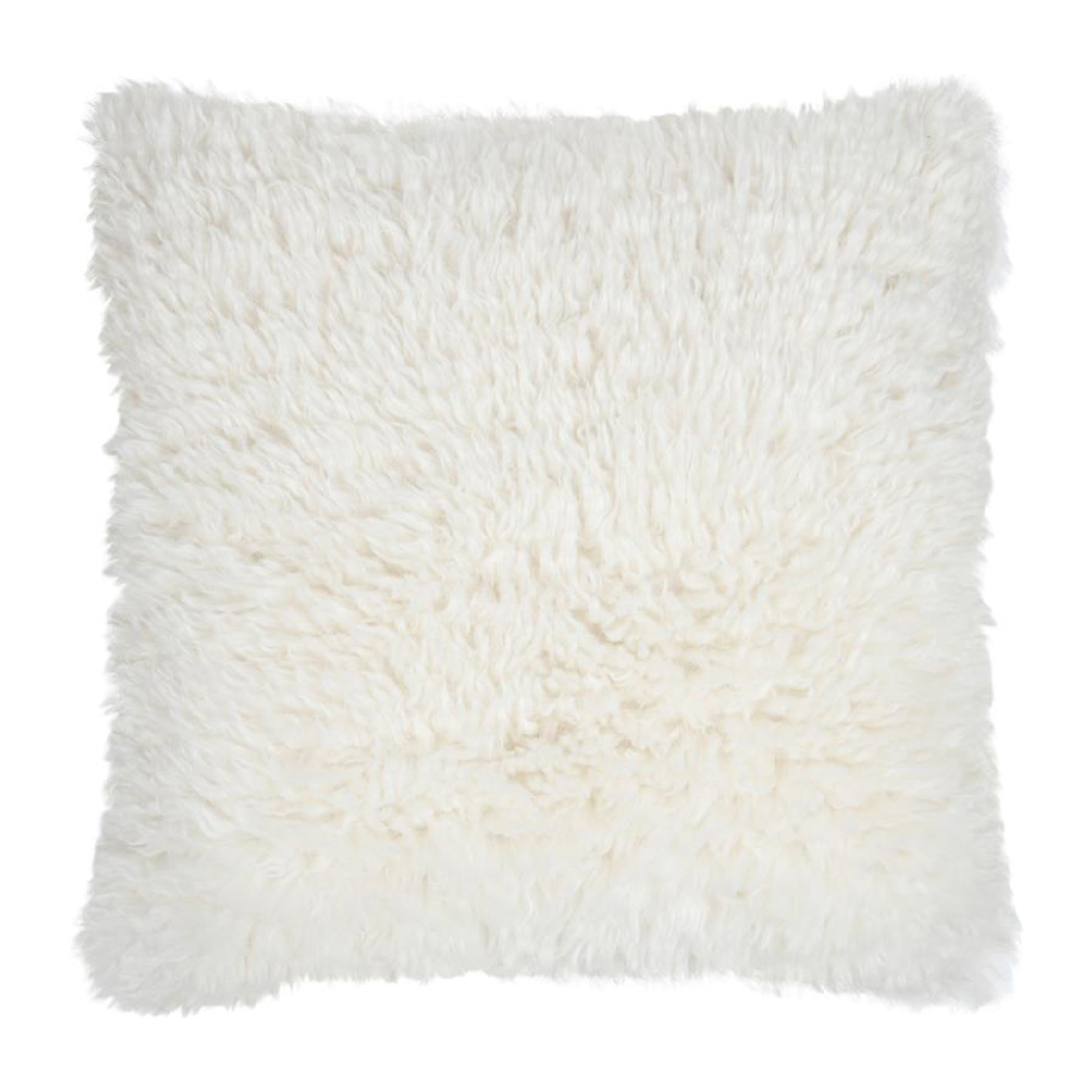 Coussin carré fausse fourrure  - Effet poils longs - Blanc