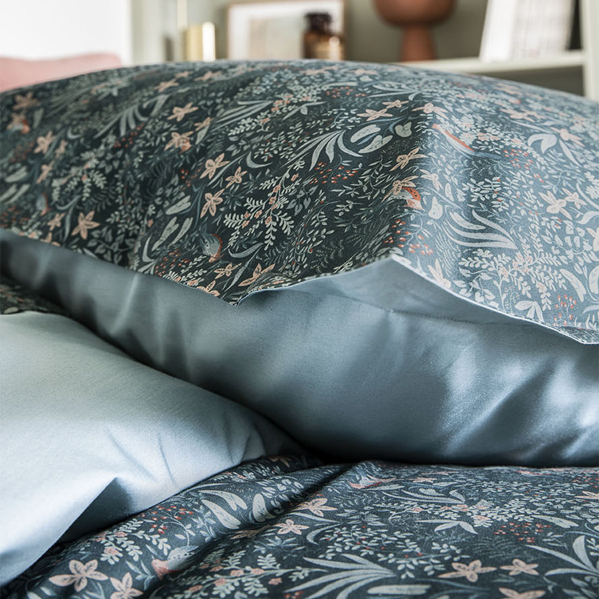 Taie d'oreiller imprimée en percale de coton, ODE NOCTURNE, Vert