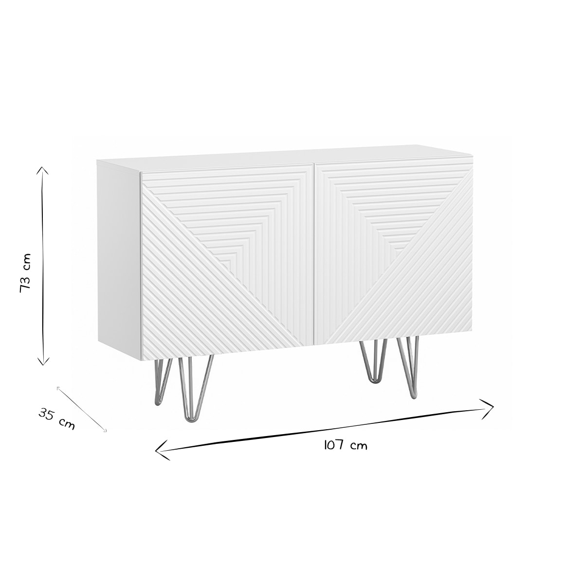 Buffet design gravé blanc mat et métal doré 2 portes L107 cm OZEN