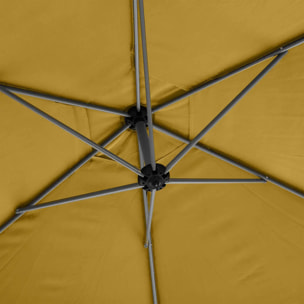Parasol déporté rond "Manoa" jaune moutarde & graphite 3m en aluminium traité époxy