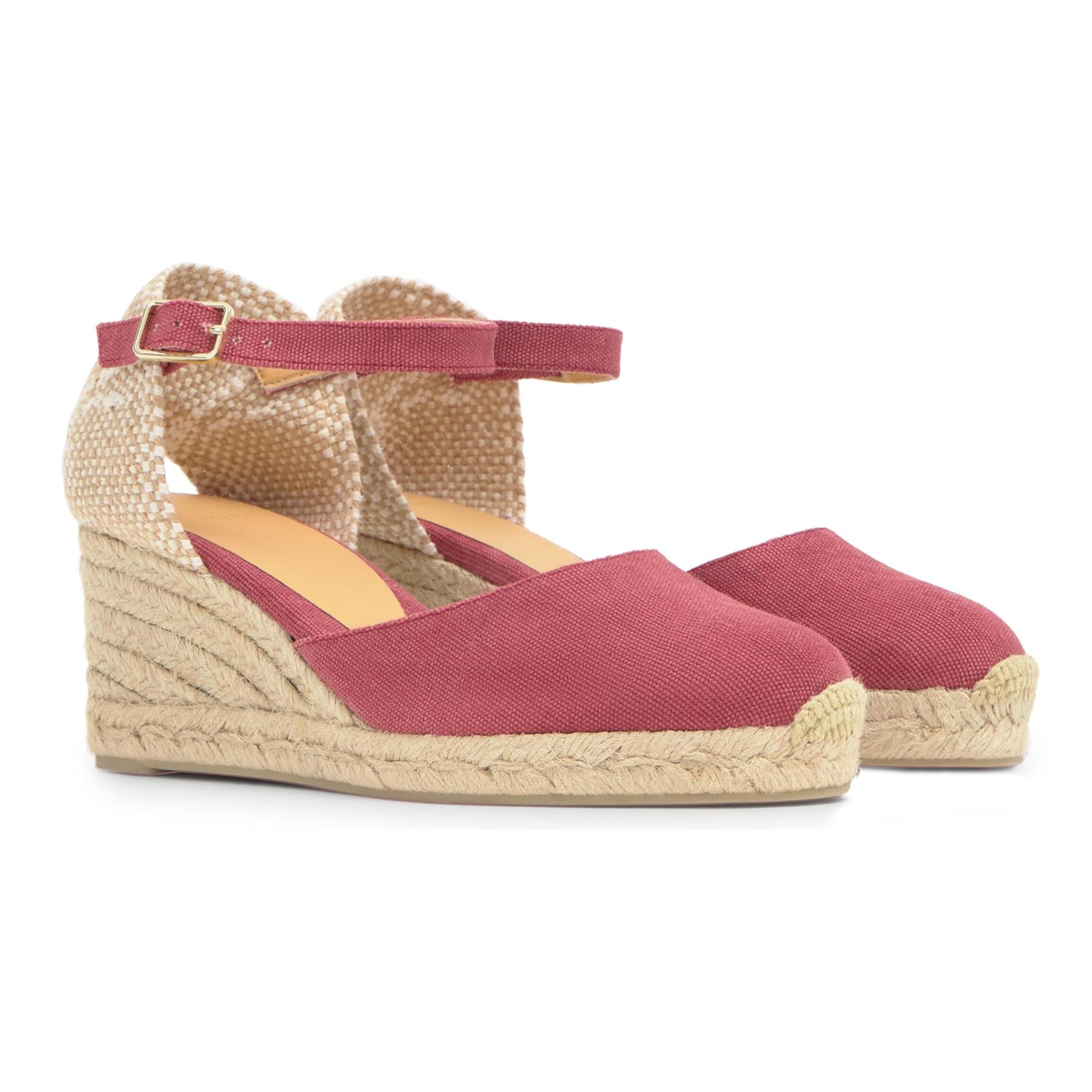 Alpargata de cuña 6 cm en lona de algodón con pala en v y cintas