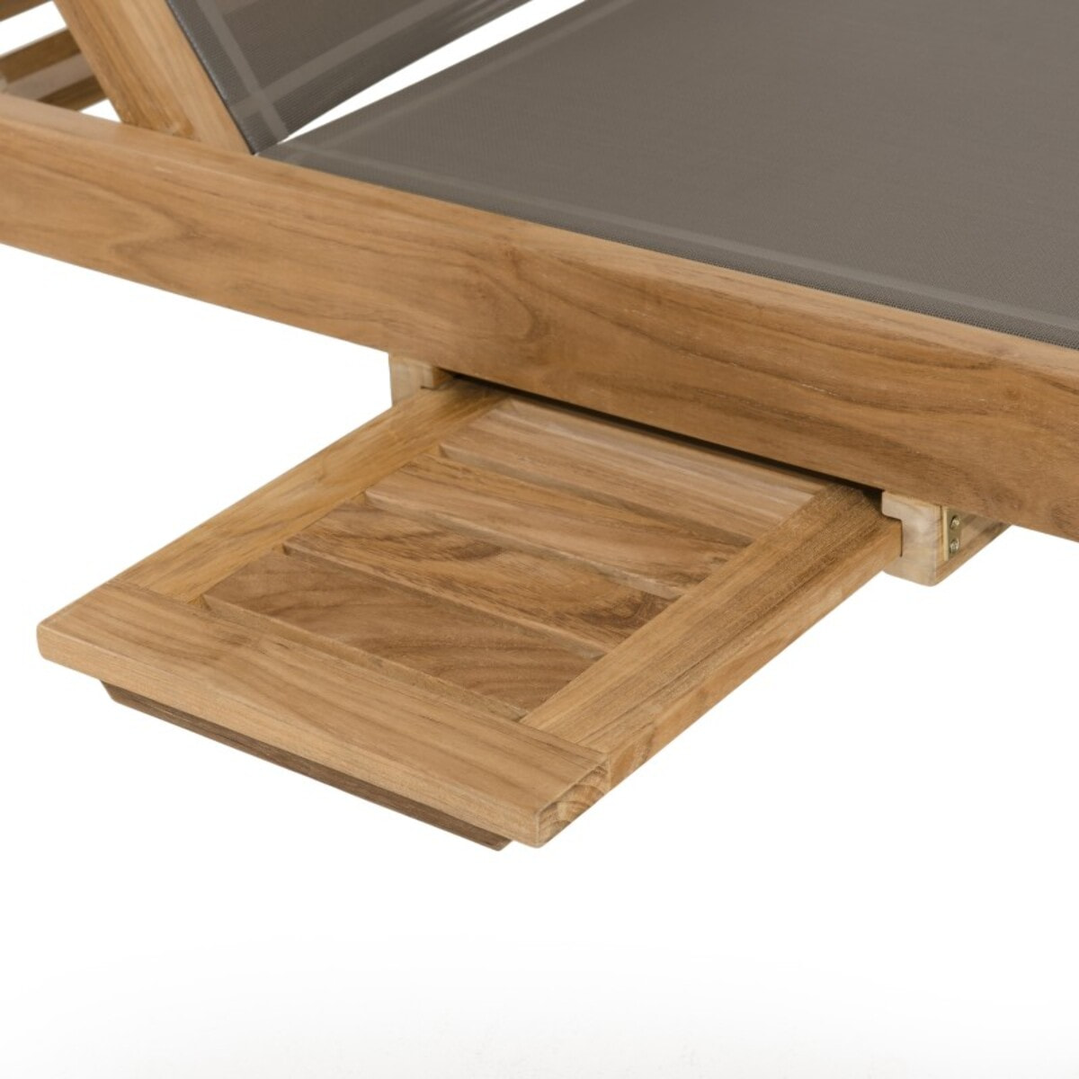 FUN - Bain de soleil textilène couleur taupe en bois Teck