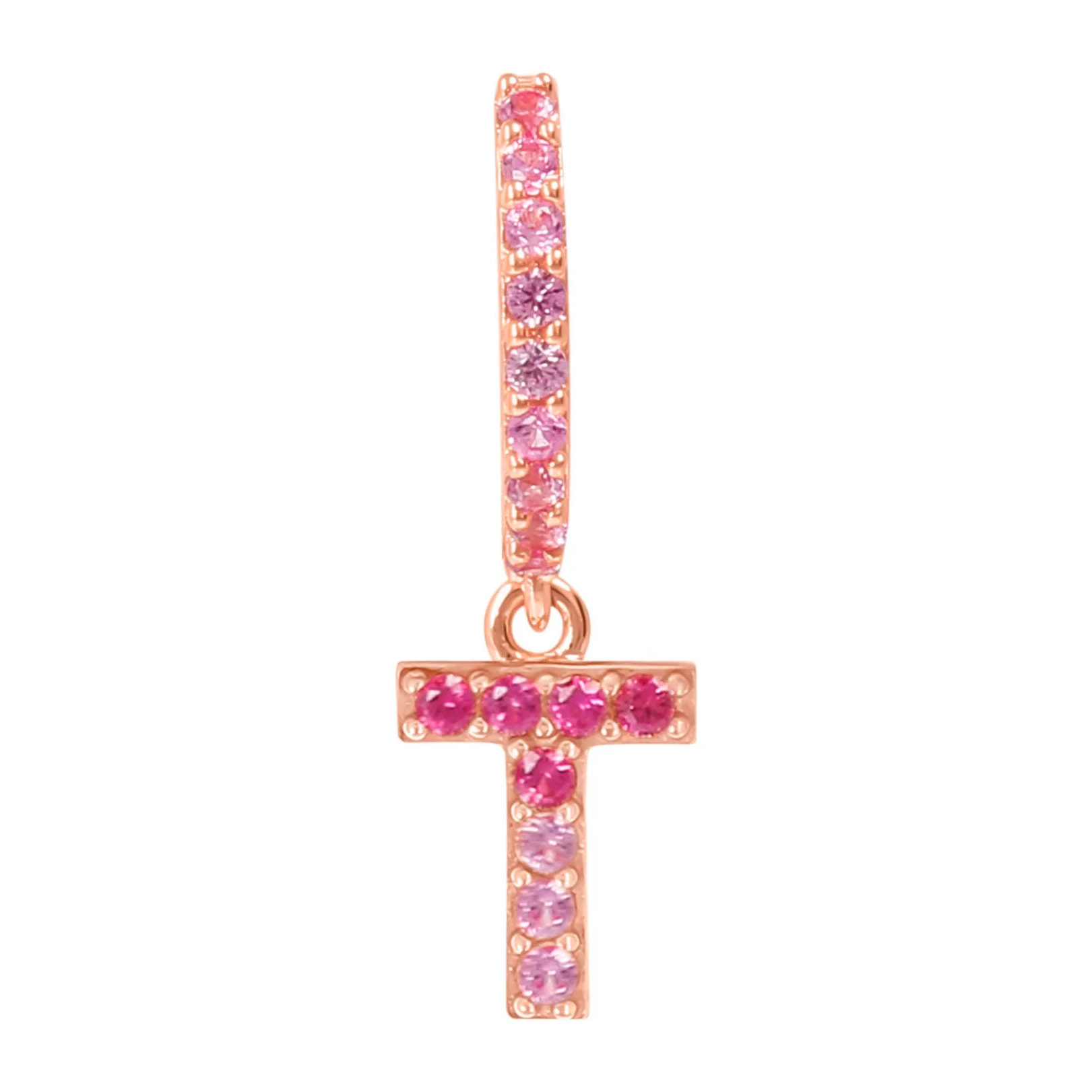 Orecchino Pendente con Lettera T in Pavé di Cubic Zirconia Blu