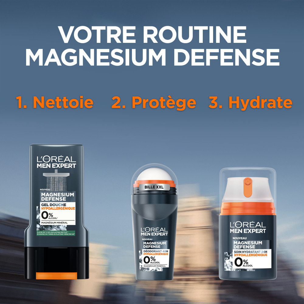 Lot de 6 - L'Oréal Paris Men Expert Magnesium Defense Déodorant Bille 48h Hypoallergénique 0% Alcool 50ml