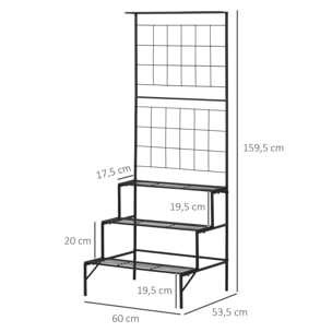 Soporte para Plantas con Enrejado de Metal Estantería para Macetas Trepadoras con 3 Estantes para Terraza Balcón Jardín Exterior e Interior 60x53,5x159,5 cm Negro