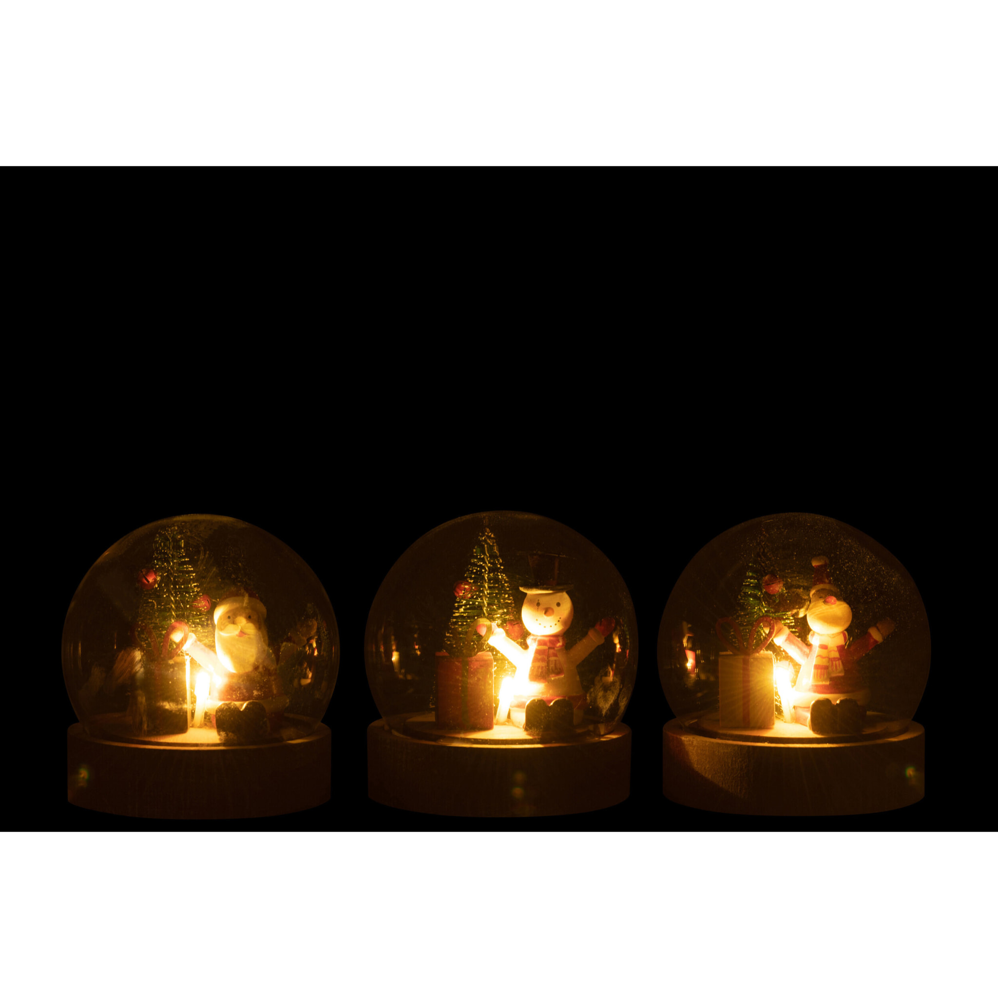 J-Line Cloche décorative Père Noël/Renne/Bonhomme De Neige - bois/verre - mix - 3 pcs - LED