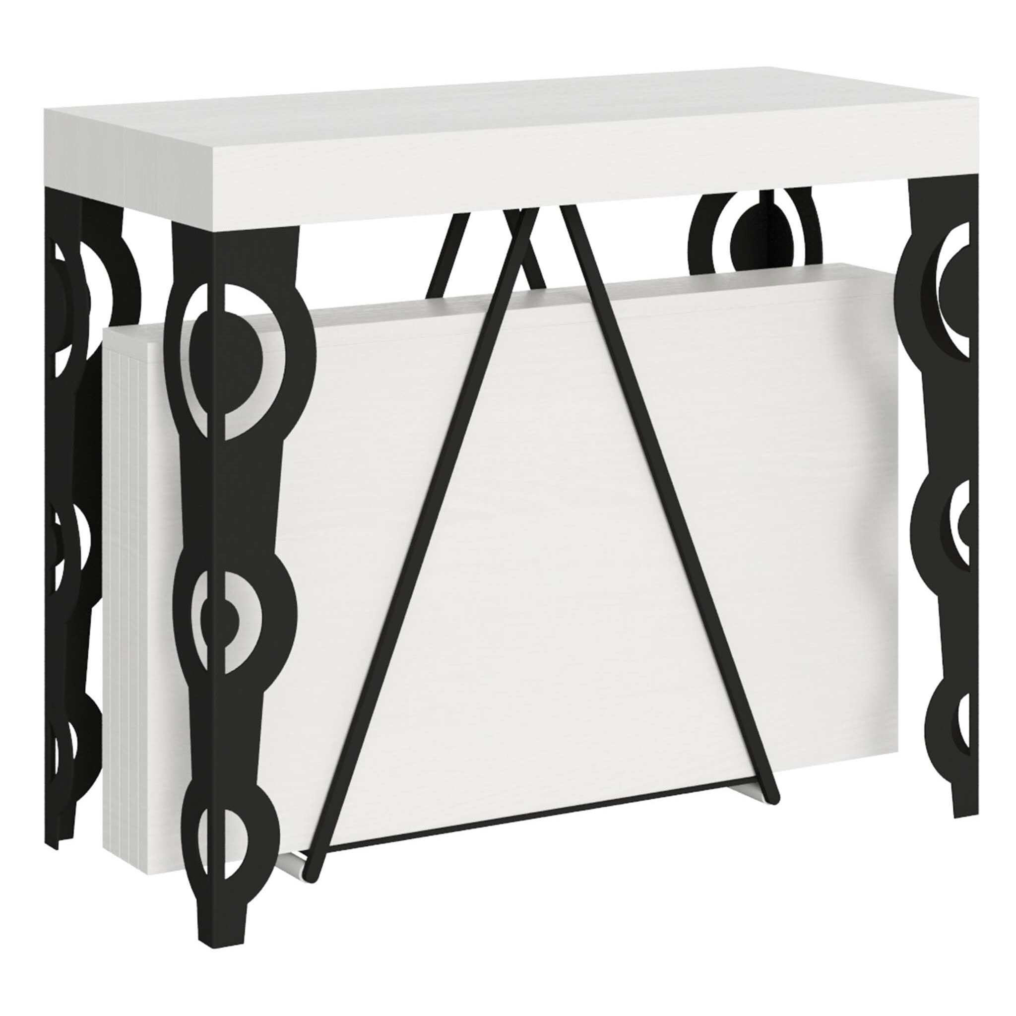 Console extensible 90x40/196 cm Aceres Small frêne blanc cadre anthracite