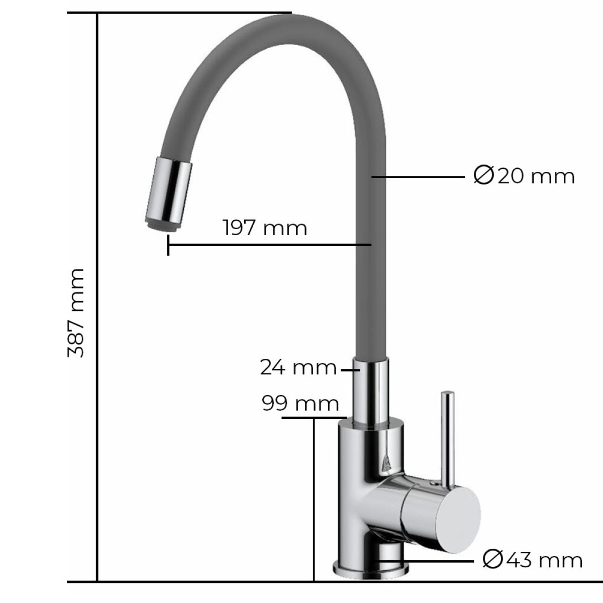 mitigeur cuisine à mémoire de forme, courbe en silicone gris (SIKOBSLPRO290S)