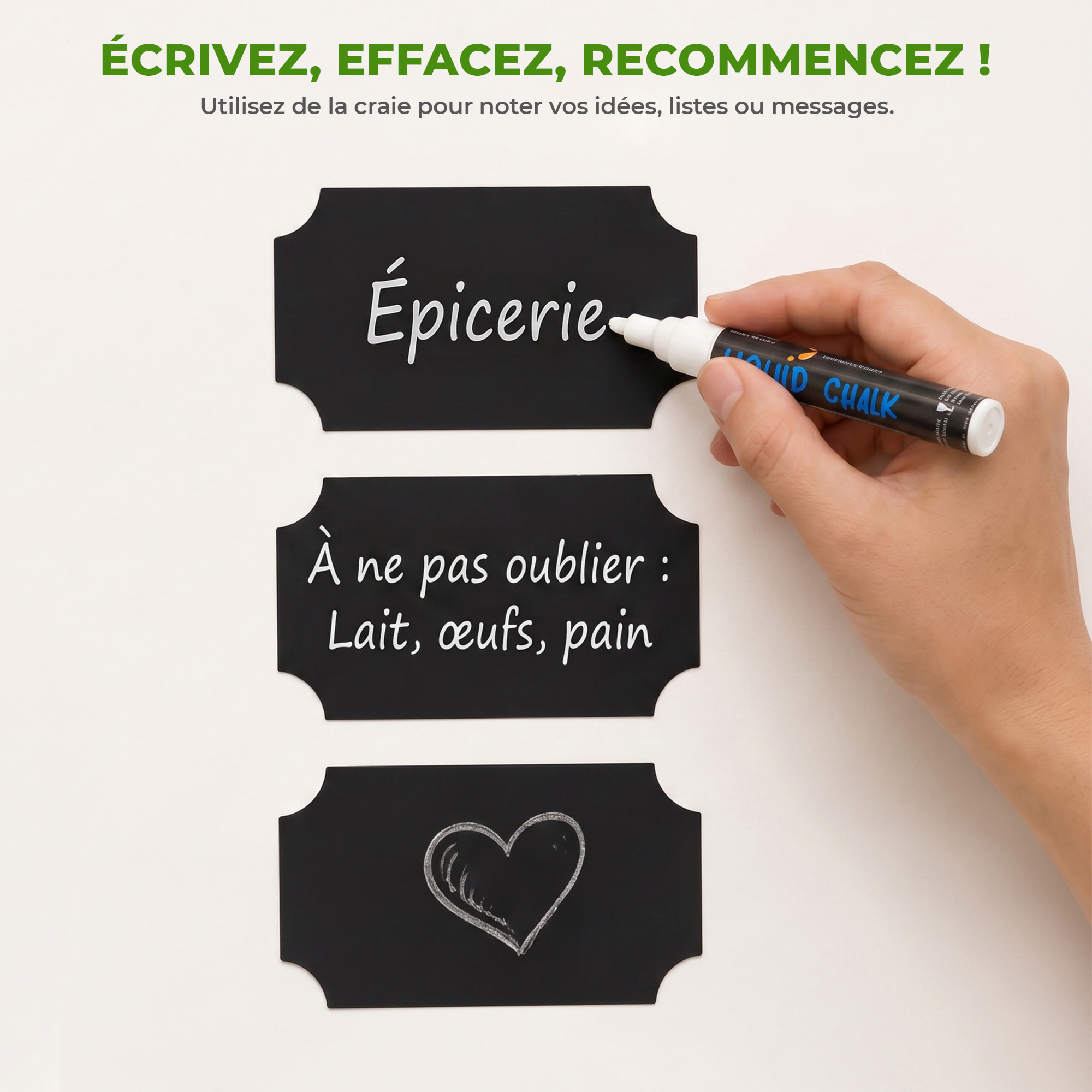 Sticker ardoise tableau noir - stickers muraux adhésif effaçable - ÉTIQUETTES 6