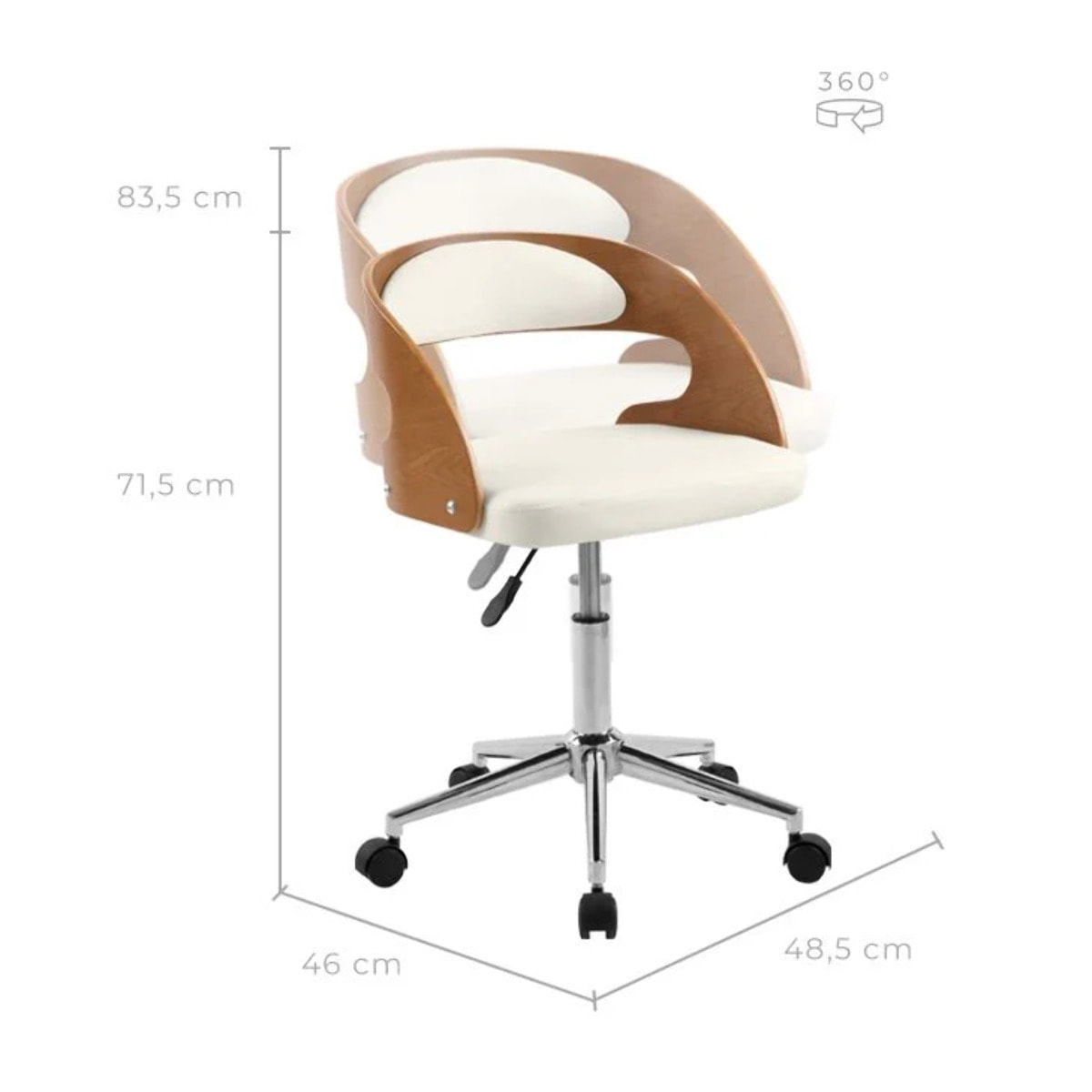 Chaise de bureau pivotante en bois et PU blanc - Louis