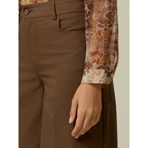 Oltre - Pantalones wide leg de sarga - Marrón