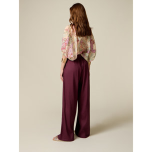 Oltre - Pantaloni palazzo misto lino - Bordeaux