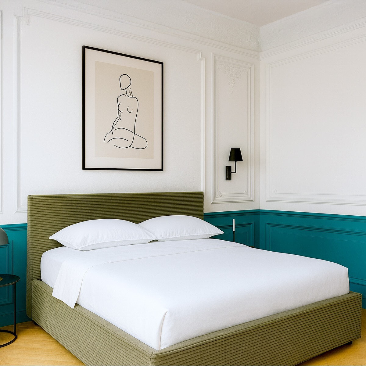 Lit coffre avec tête de lit en velours côtelé - TINA