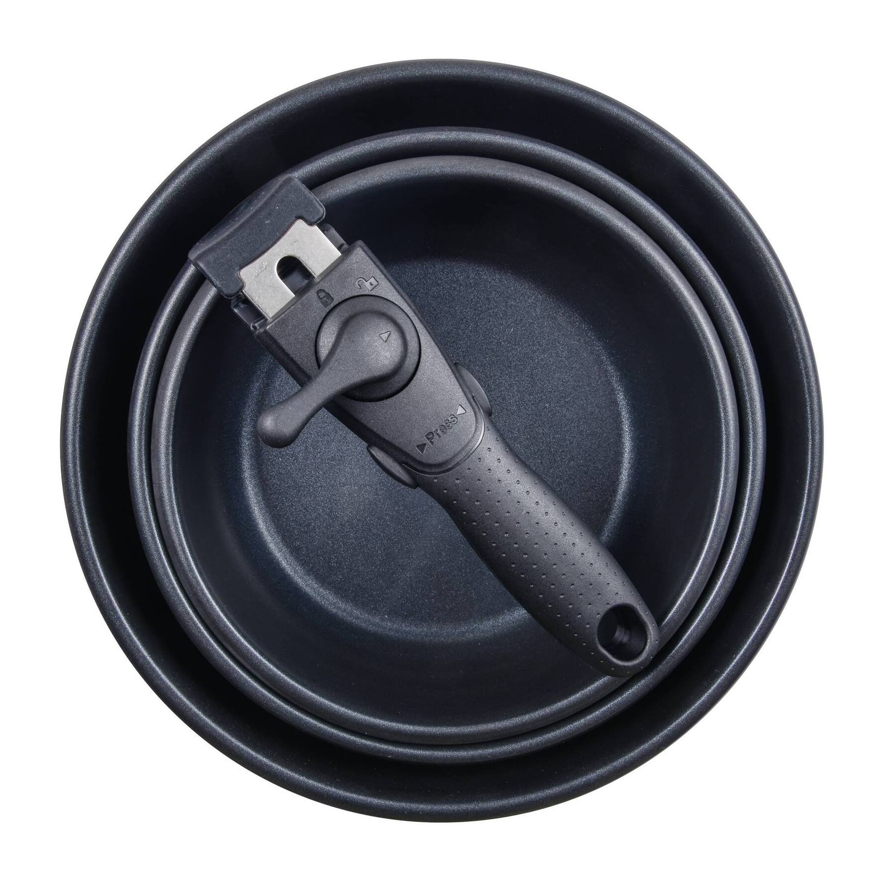 juego de 3 sartenes ø18ø20ø24cm acero inoxidable + mango extraíble negro