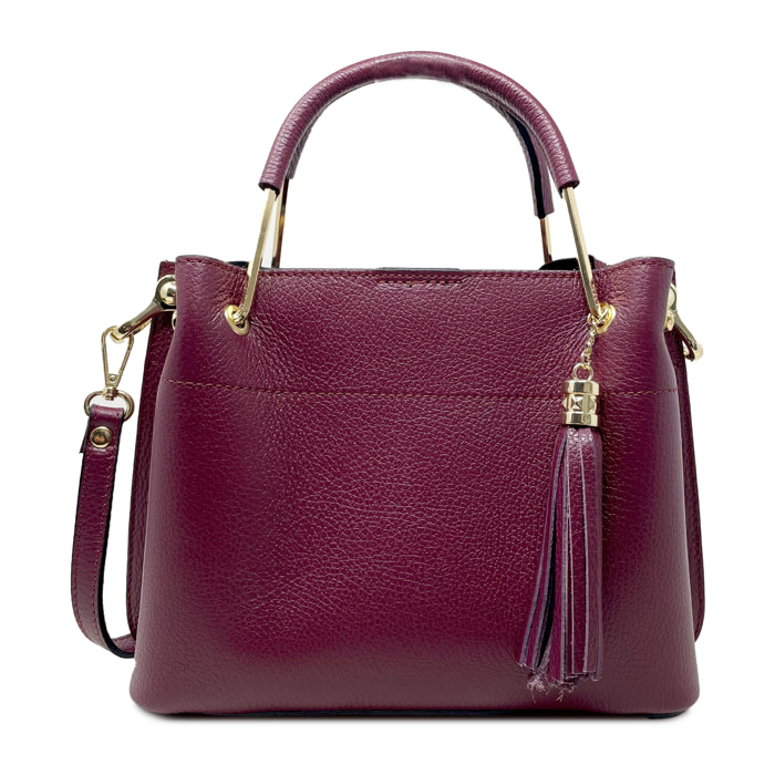 Chicca Borse - Borsa a Mano Donna in Vera Pelle - Colore Bordeaux
