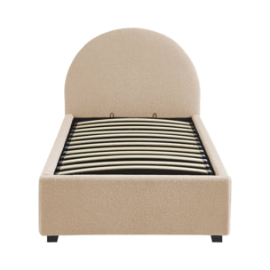 Lit coffre avec sommier à lattes et tête de lit. finition bouclette. nude. L 206 x P 104 x H 102cm