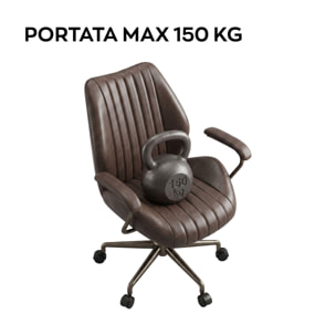Havana - Sedia Da Ufficio 45x92x37 cm Poltrona Industrial Chic in Similpelle Base a Stella in Bronzo Spazzolato