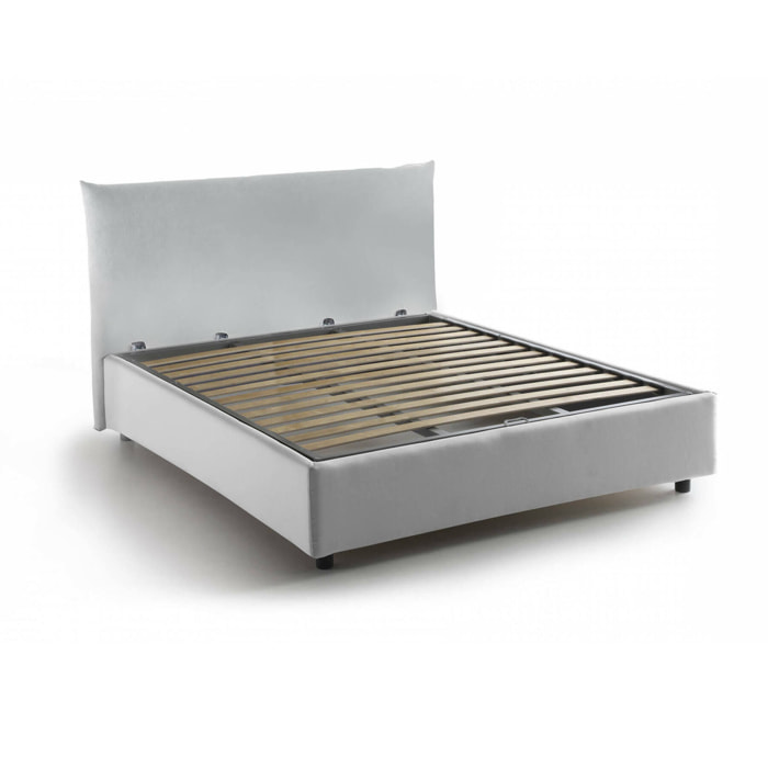 Letto piazza e mezza Amorino, Letto contenitore con rivestimento in tessuto, 100% Made in Italy, Apertura frontale, adatto per materasso Cm 120x190, Bianco