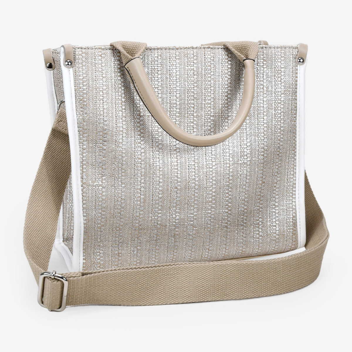 Bolso de mano plateado con cremallera