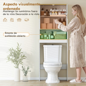Estantería para Baño sobre Inodoro, Mueble Organizador de Baño de 3 Niveles con Estante Abierto, 2 Puertas y Estante Ajustable, 64x20x170,5 cm, Blanco