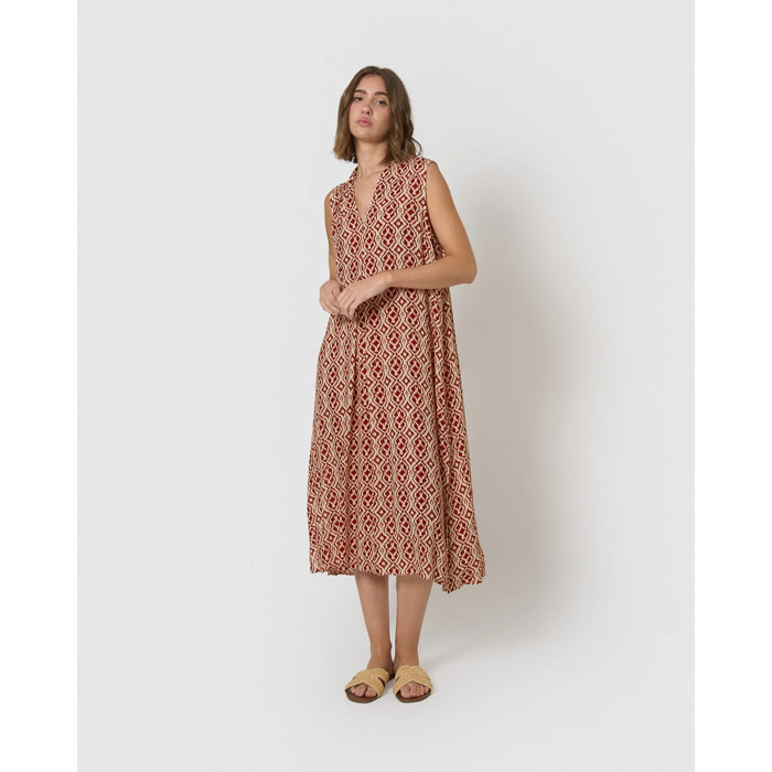 Vestido midi bambula detalles plisados costwolds teja