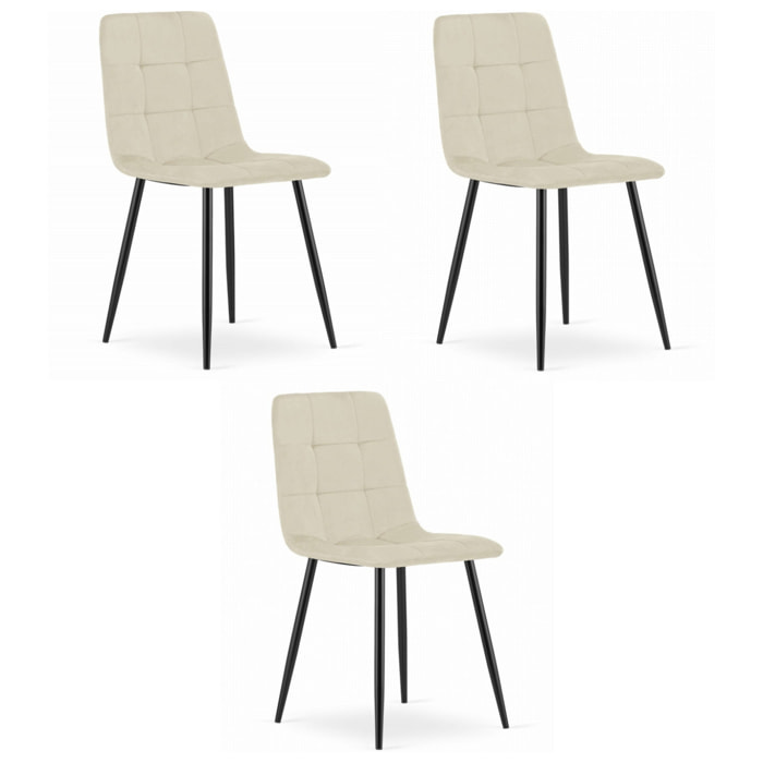Set di 3 sedie KARA in velluto beige chiaro e gambe nere