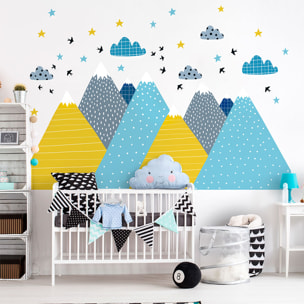 Stickers muraux enfants - Décoration chambre bébé - Autocollant Sticker mural géant enfant montagnes scandinaves KRISKA