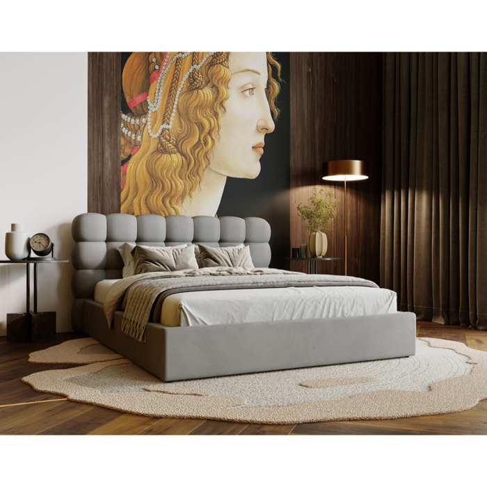 Lotus - lit coffre - 140x200 cm - sommier inclus - en velours - Gris