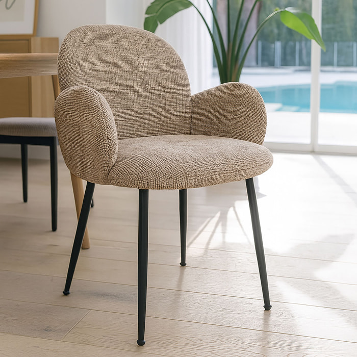 Lot de 2 fauteuils de table en tissu beige et pieds en métal GINETTE