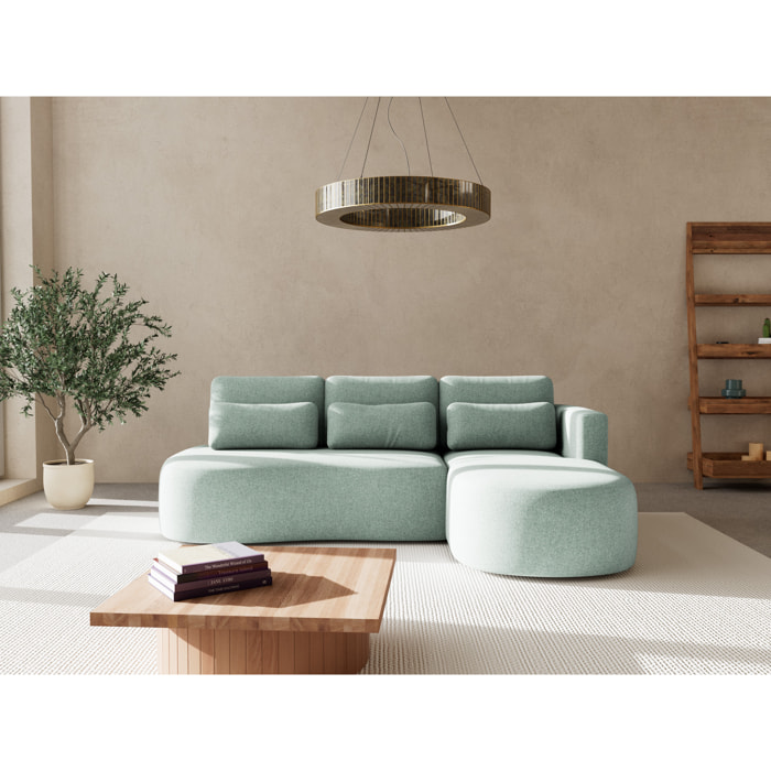 Mahina - canapé d'angle droit 4 places convertible avec coffre en tissu texturé - Bleu