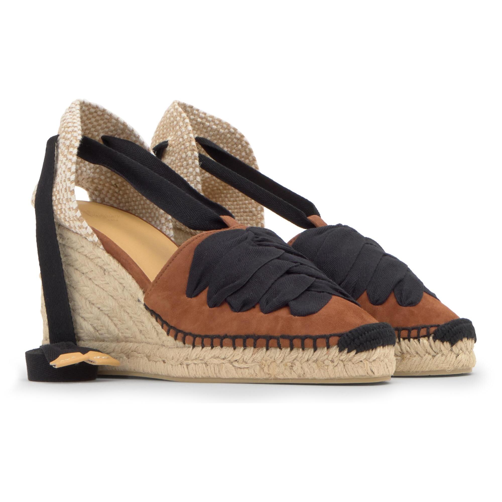 Alpargata embetada Curtis cuña de yute en ante con cintas