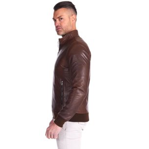 Giubbotto Bomber in pelle naturale marrone effetto vintage