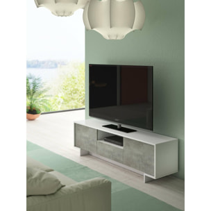 Mobile Porta TV Darrighin, Supporto per televisione da salotto, Credenza bassa da soggiorno a 2 ante e 1 cassetto, 100% Made in Italy, 170x42h48 cm, Bianco e Cemento