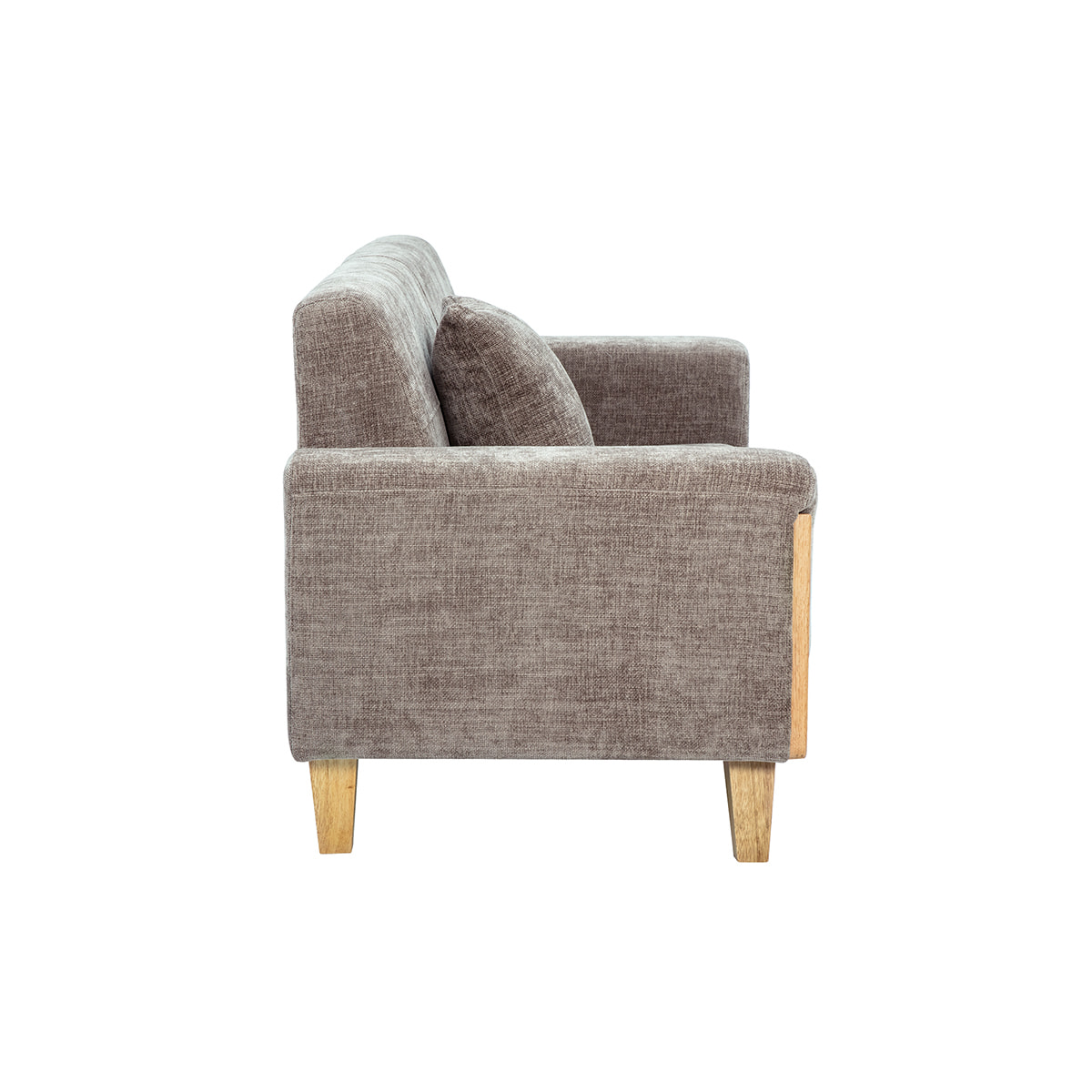 Canapé scandinave 3 places en tissu effet velours texturé taupe et bois clair FJORD
