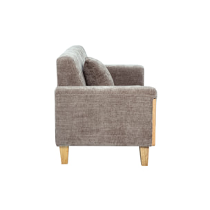 Canapé scandinave 3 places en tissu effet velours texturé taupe et bois clair FJORD