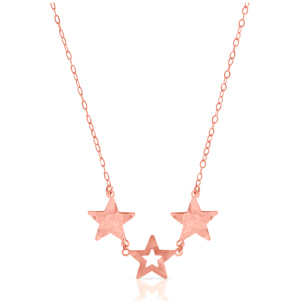 FIRENZE SILVER. AquaStel Collar Plata de Ley 925. Estrella contorneada y dos estrellas laminadas.Motivo forma de corazón junto al cierre. Baño galvanizado oro rosa 24K.