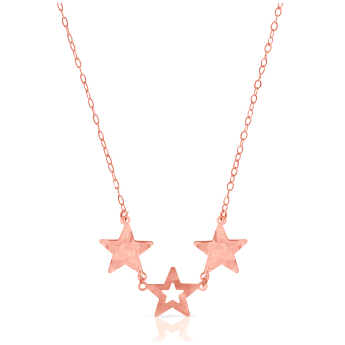 FIRENZE SILVER. AquaStel Collar Plata de Ley 925. Estrella contorneada y dos estrellas laminadas.Motivo forma de corazón junto al cierre. Baño galvanizado oro rosa 24K.