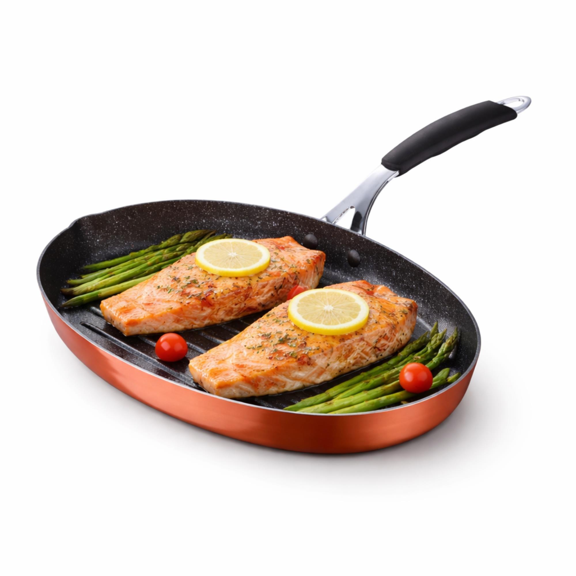 copper sartén para pescados 32x21,8x4cm en aluminio forjado con revestimiento antiadherente