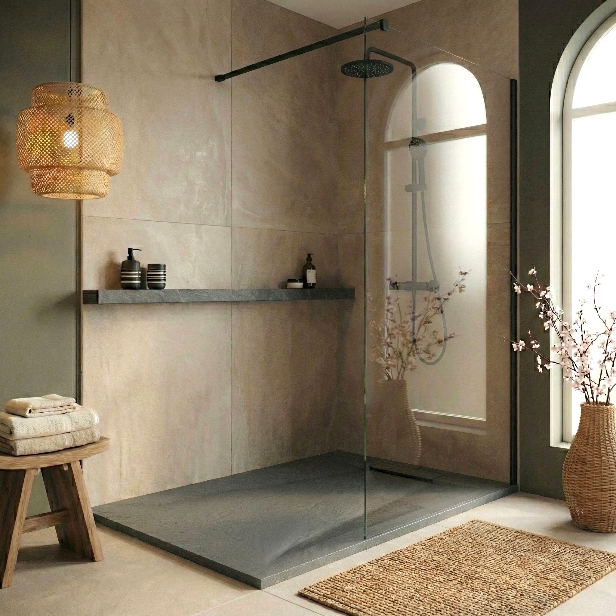 Receveur de douche antidérapant et ultra résistant en résine composite effet pierre 120x90 cm – Gris foncé (CERAPX12090DG)