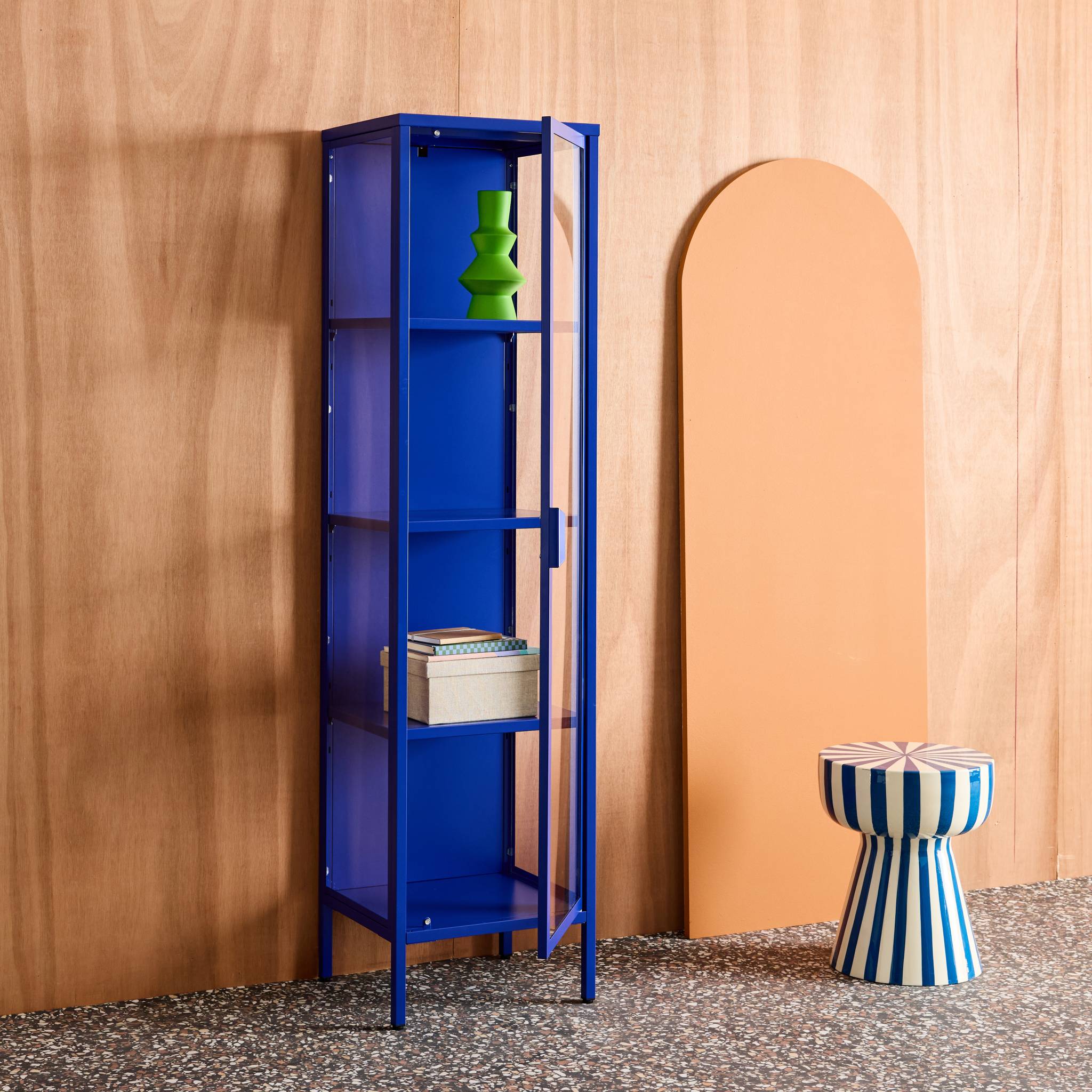 Buffet de rangement acier et verre trempé 1 porte 160cm ARKANSAS